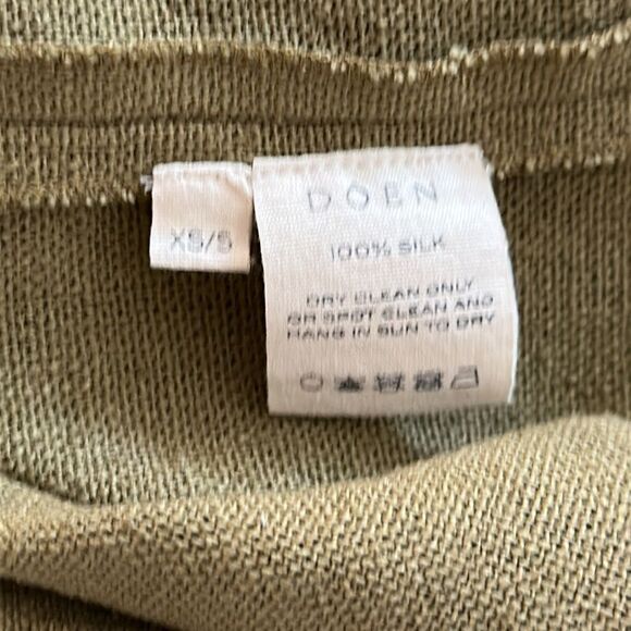 Doen sz XS/S oversized (could fit up to large) green raw edge 100% silk Tate top - Picture 6 of 8